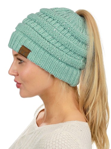 CC Ponytail Gorro Sombrero Suave Elástico Cable Tejido Panel Alto Cola de Pony C.C ¡Gorro! - Imagen 358 de 393