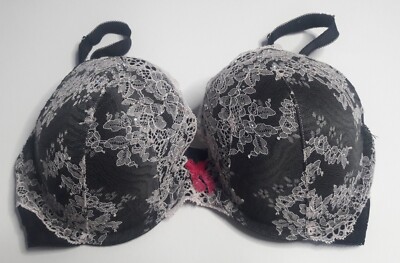VICTORIA'S SECRET 34DD Bra Lace Dream Angels Perfect Coverage Black Pink