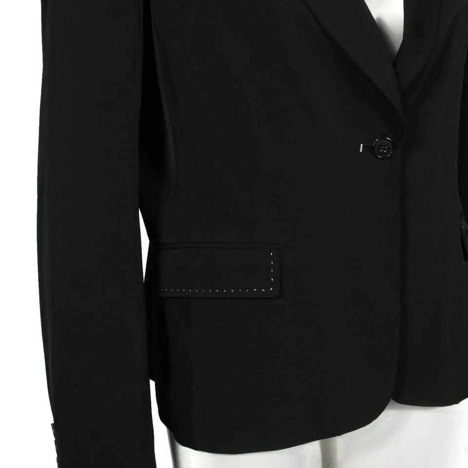 Blazer negro ELIE TAHARI blanco detalle de costuras chaqueta de carrera talla 14/957 Foto 3 de 4
