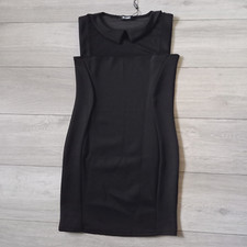 Missguided Black Stretch Dress Mesh Top Collar Bodycon Party Evening  UK12