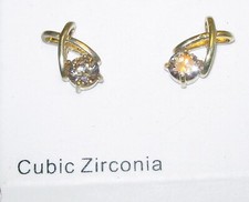 Earrings Pierced stud, gold-tone Topaz-colored Cubic-Zirconia-CZ, 3/4"