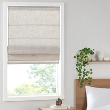 Kyler Cordless Roman Shades - Single Panel, Lightweight Linen Blend Fabric, N...