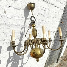 Vintage Solid Brass Large Electric Ceiling Hanging Candelabra 6x light Candle V