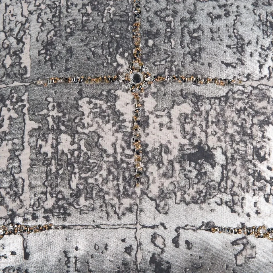 Rizzy Home Silver, Gold and Charcoal Hand-beaded Abstract Silver 20"x20" - Image 3 of 4