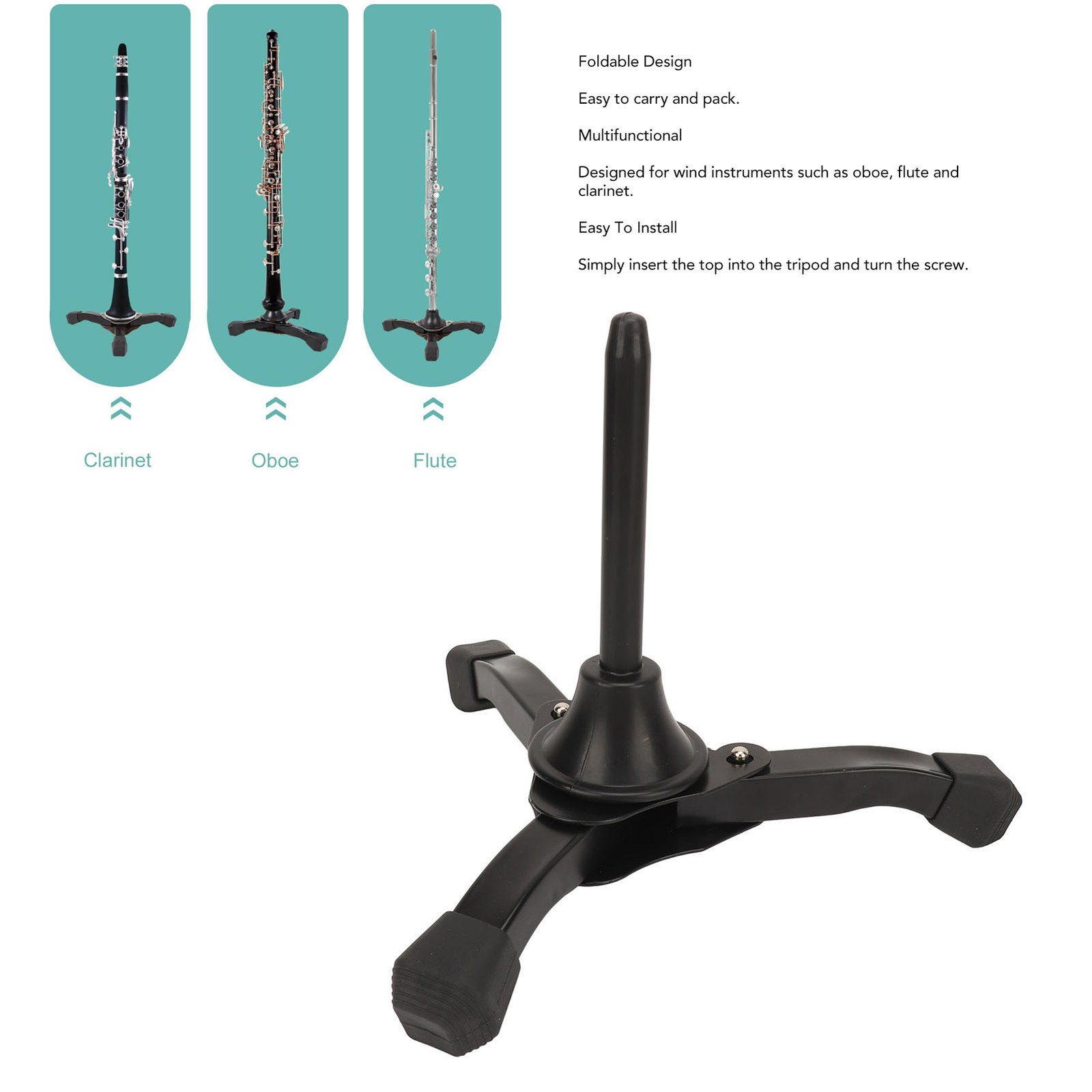 Flute Clarinet Tripod Holder Stand Foldable Portable Wind Instrument Stand F BLW