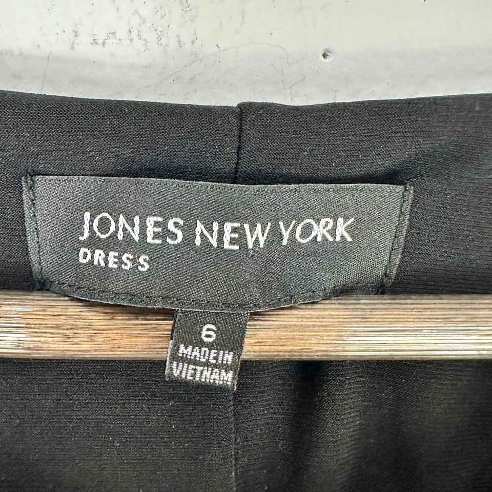 Vestido Jones New York para mujer 6 negro blanco a lunares con cinturón preppy tranquilo de lujo Foto 2 de 4