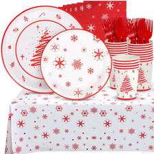 121Pcs Christmas Tableware Set in Festive Holiday Design with Disposable Plates,