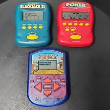 VINTAGE Handheld Game Lot: Radica Pocket Blackjack, Pocket Poker MB Hangman -