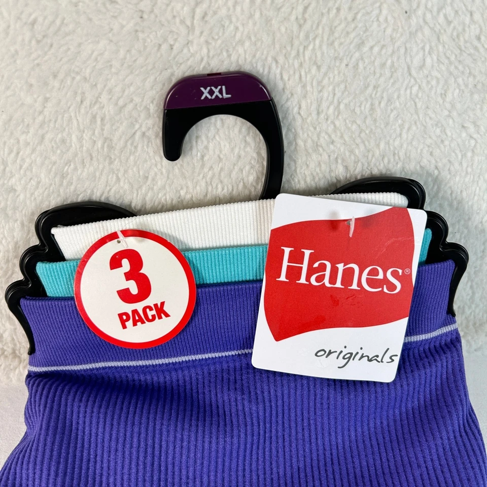 3 Pairs Hanes Originals Womens Briefs Underwear XXL Purple Teal White Ribbed - Image 2 of 4