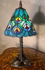 lampe pied fer forgé ancienne ,1900 a 40 avec abat jour verre vitrail soudé plo