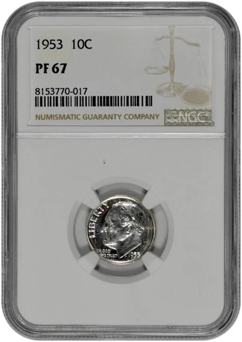1953 10C Proof Silver Roosevelt Dime NGC Graded PF 67