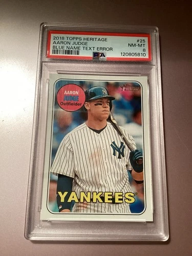 Aaron Judge 2018 Topps Heritage Blue Name Text Error SP Variation PSA 8 NM-MT