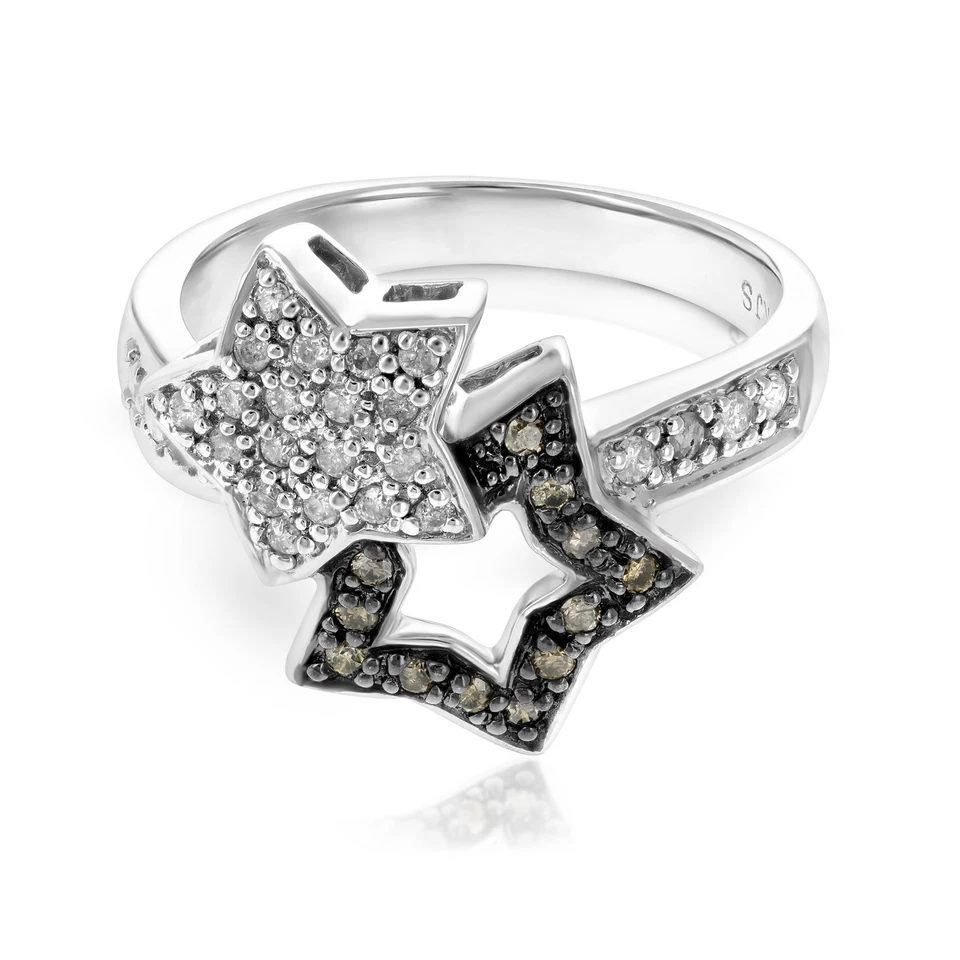 1/4 ct Champagne and White Diamond Fashion Ring for Women in 14K White Gold Star - Image 2 of 4