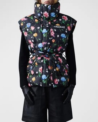 Mackage Womens Zerina Hooded Puffer Jacket Vest Size S Floral Multicolor Print