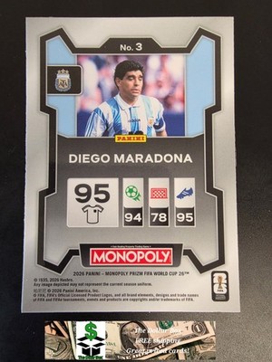 2026 Panini Prizm Monopoly FIFA World Cup Diego Maradona Card #3