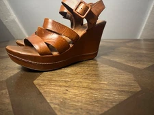 EMILY, KORK-EASE, SANDAL, WEDGE Platform open toe Brown Leather Size 9, 40.5