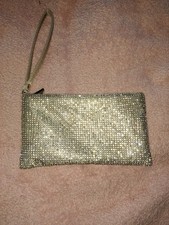 Elegant Charming Charlie RSVP Champaign Gold Beaded Wristlet Clutch 5 8" Formal