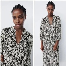Zara Printed Splatter Paint Midi Shirt Dress  Lace Inserts Flowy Boho 9878/071 M