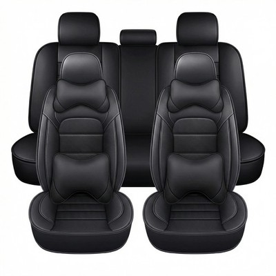 Black Luxury Leather Seat Covers, Universal 5 Seat Full Set Car Protection
