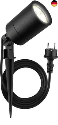 LED Garden Spotlight Aluminium, IP65, GU10 Socket, 2 m Cable with Plug, Ground S