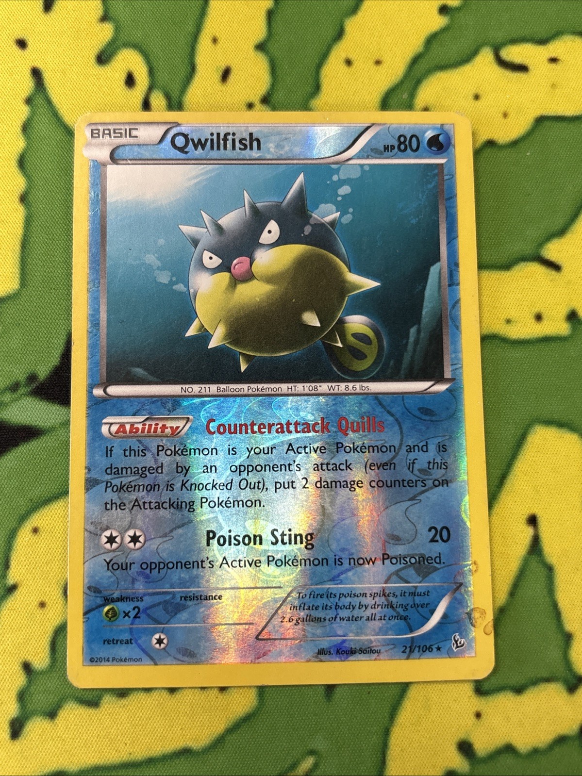 Pokemon TCG XY FlashFire Qwilfish Reverse Holo Rare 21/106
