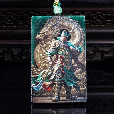Natural A-grade jade Guan Gong blue water double-sided high ice jade pendant