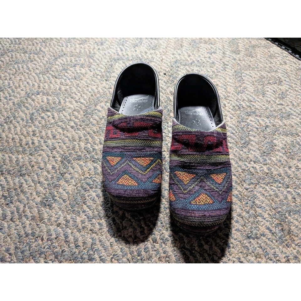 Dansko Professional Clogs Multi Color Tapestry Geometric Woven Shoes Womens 39