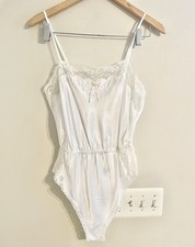 Vintage Barbizon Women  s Bodysuit Satin  Lace Teddy Sz M- EUC