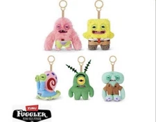 SET OF 5! Zuru Fuggler x Spongebob Squarepants Keychain Plush Key Ring 5”