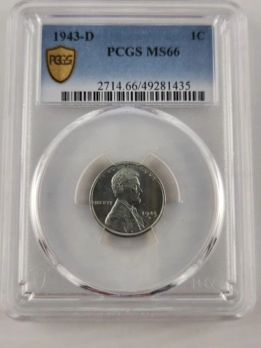 1943 D 1c Lincoln Steel Wheat Cent PCGS MS 66 New Holder