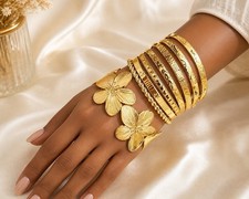Luxury Gold Floral Multi-Layer Bangle Bracelet Set