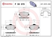Brembo Bremsbelagsatz, Scheibenbremse P 30 070 FüR Hyundai Kia
