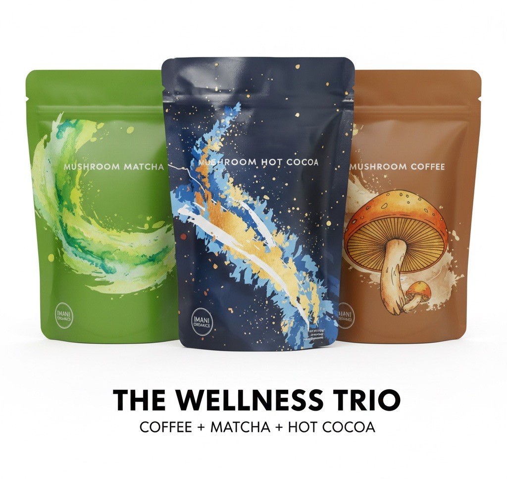 3 PACK Mushroom coffee,  Mushroom Matcha, And Mushroom Cocoa Bundle Superfoods!