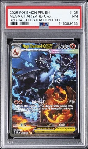 2025 POKEMON PFL EN-PHANTASMAL FLAMES #125 MEGA CHARIZARD X EX PSA 7
