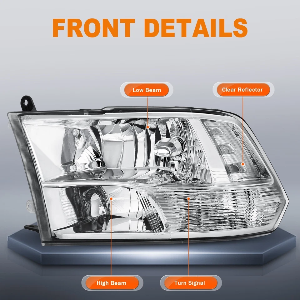 Faróis dianteiros cromados para 2011-2018 Dodge Ram 1500 2500 3500 4500 5500 - Imagem 2 de 4