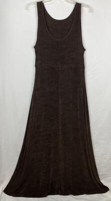Woman Stretch Fit Flare Tank Dress Sleeveless Long Maxi Brown Subtle Print  READ | eBay