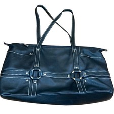 Marco Buggiani Black Leather Stitched Harness Tote Bag Moto Bag Made In Italy