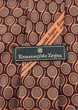Ermenegildo Zegna Mens Silk Tie Orange Brown Circle Cool Graphics