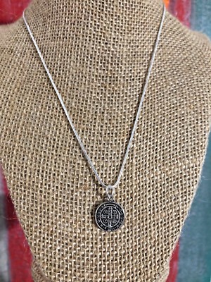 St Benedict Medal Necklace/1  inch Round Italy/ San Benito/ Patron Saint