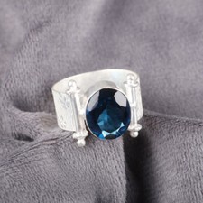 London Blue Topaz Gemstone 925 Sterling Silver Handmade Beautiful Ring For Gift