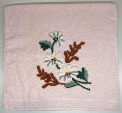 Vtg Cannon MCM Floral Chenille Bath Towel Daisy Pink Green Brown 20'' x 38'' READ