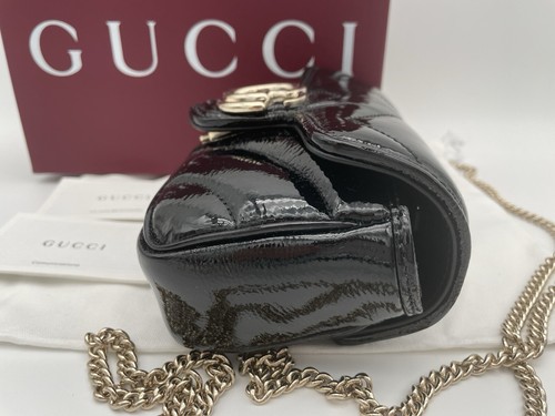 $1850 NEW GUCCI BLACK PATENT LEATHER MARMONT CROSSBODY SHOULDER BAG PURSE - Picture 10 of 15
