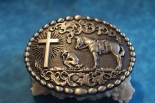 Silver Tone Cross Rider, And Horse Belt Buckles - New