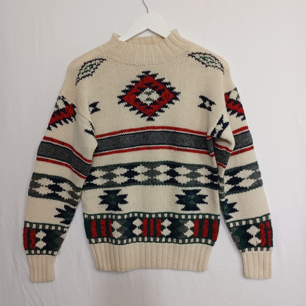 Studio Hand Knit Sweater Womens Small High Neck Aztec Print Winter Ski Snow