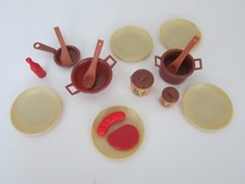 Vintage 1980s Barbie kitchen pots pans utensils plates bottle food cannisters