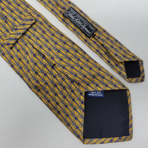 SAKS FIFTH AVENUE SILK TIE YELLOW BLUE EQUESTRIAN HORSE STIRRUPS 3.75" - Picture 2 of 2