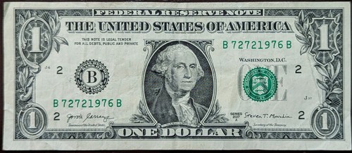 2017 $1 bill fancy serial, birthday date note July 02, 1976 (true bicentennial) - Picture 2 of 3