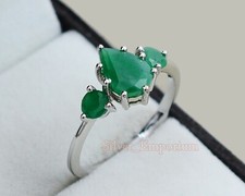 9x6 mm Natural Emerald Gemstone 925 Sterling Silver May Birthstone Wedding Ring