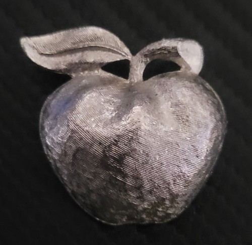 Vintage Metal Apple Silver Colored Brooch Pin