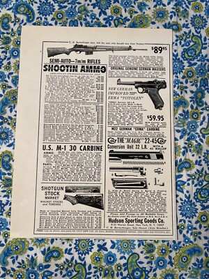 Vintage 1967 Print Ad Hudson Sporting Goods U.S. M-1 30 Carbine